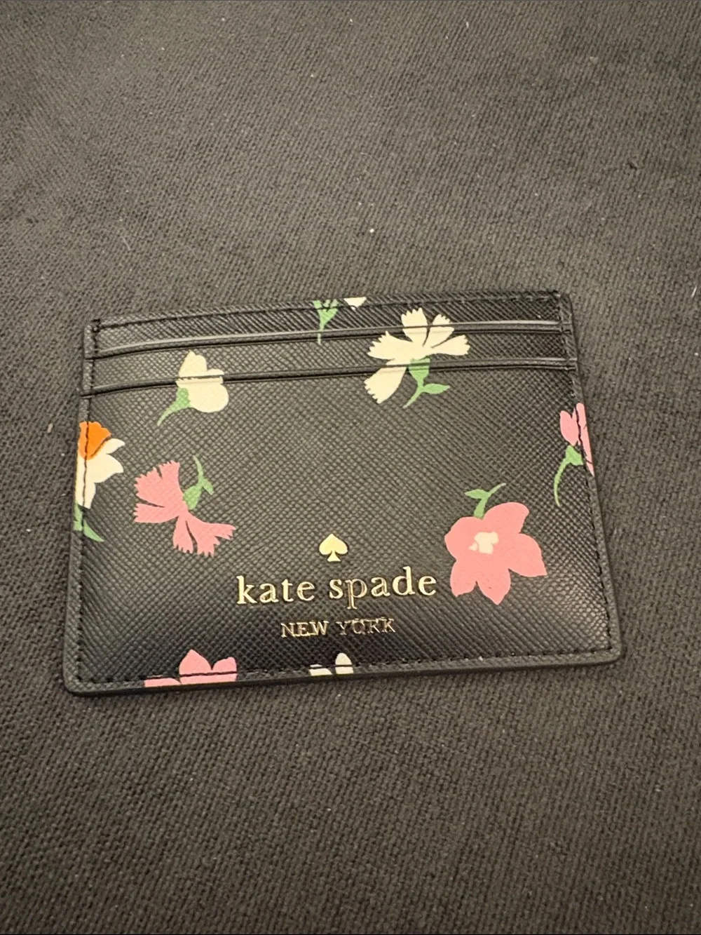 kate spade Black Floral Card Holder with Gold Logo